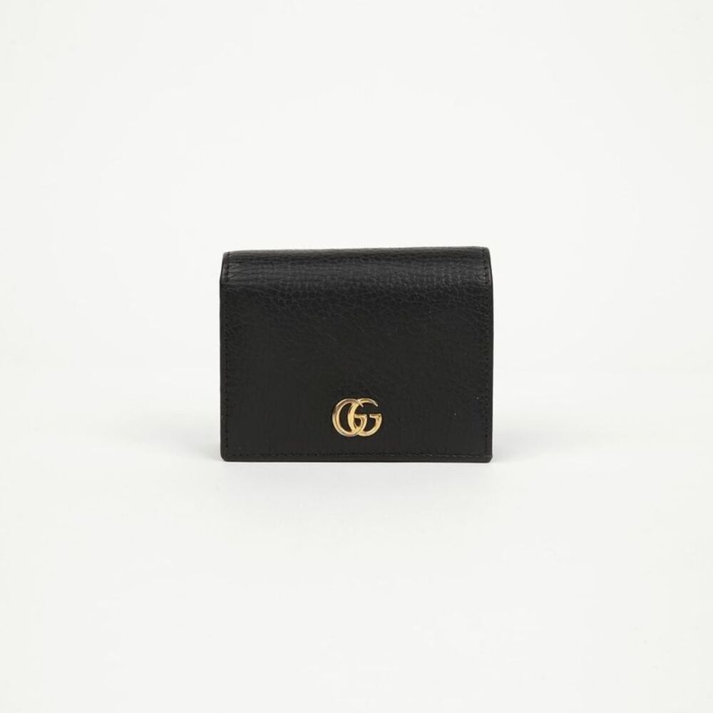 Gg Marmont Leather Card Case Wallet Black Gold